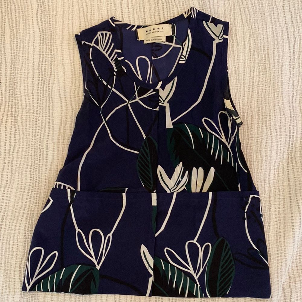 Marni Navy Floral-Print Sleeveless Tank